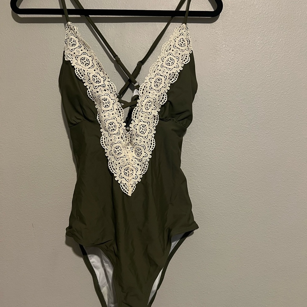 Cupshe Olive Green Lace Trim Swimsuit